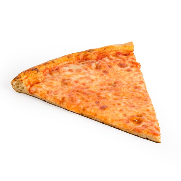A single slice of Alba's Pizzeria's classic cheese pizza with a golden crust.